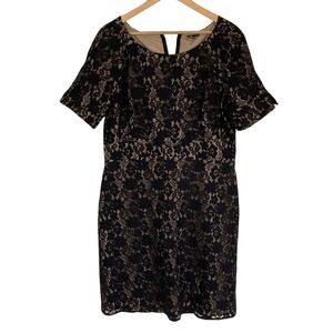Allen B by Allen Swartz Short Sleeve Lace‎ Over Slip Dress in Black Size 16